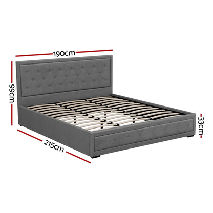 Artiss Bed Frame King Size Gas Lift Grey TIYO - Furniture > Bedroom > Beds & Bed Frames