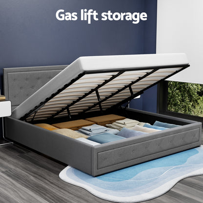 Artiss Bed Frame King Size Gas Lift Grey TIYO - Furniture > Bedroom > Beds & Bed Frames