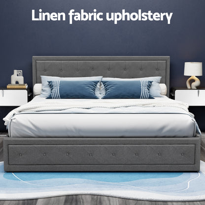 Artiss Bed Frame King Size Gas Lift Grey TIYO - Furniture > Bedroom > Beds & Bed Frames