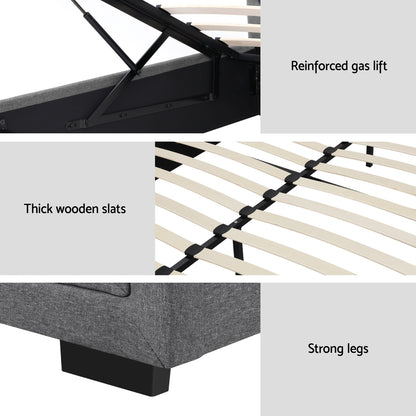 Artiss Bed Frame King Size Gas Lift Grey TIYO - Furniture > Bedroom > Beds & Bed Frames