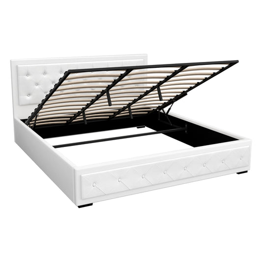 Artiss Bed Frame King Size Gas Lift White TIYO - Furniture > Bedroom > Beds & Bed Frames