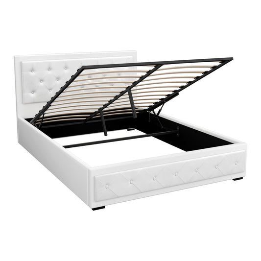 Artiss Bed Frame Queen Size Gas Lift White TIYO - Furniture > Bedroom > Beds & Bed Frames