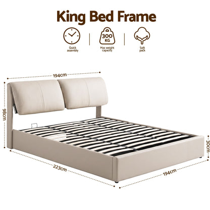 King Bed Frame Gas Lift Storage 3 Drawers Adjustable Headboard Platform Base