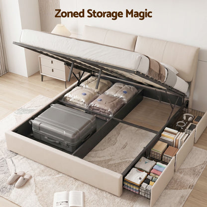 King Bed Frame Gas Lift Storage 3 Drawers Adjustable Headboard Platform Base