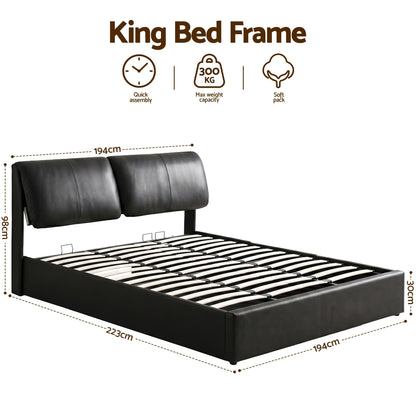 King Bed Frame Gas Lift Storage 3 Drawers Adjustable Headboard Platform Bed Black