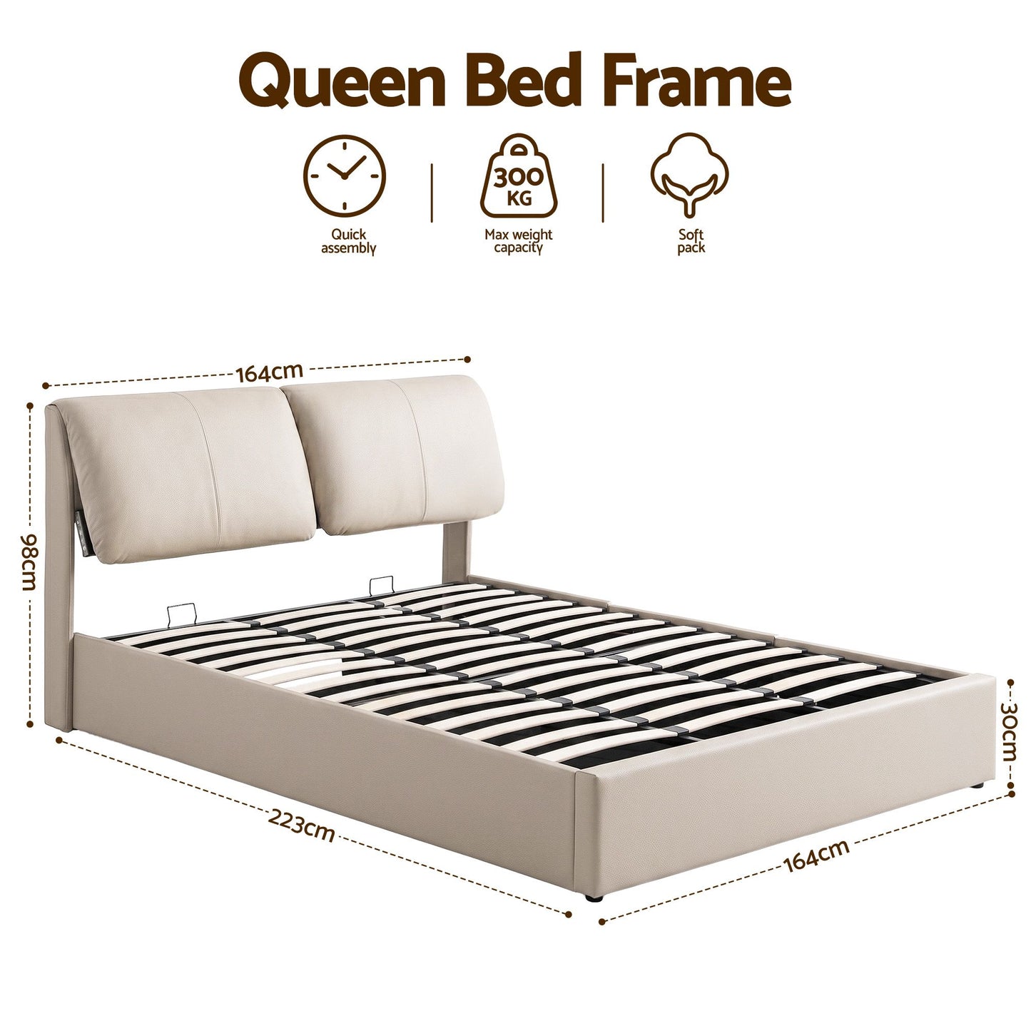 Queen Bed Frame Gas Lift Storage 3 Drawers Adjustable Headboard Platform Base