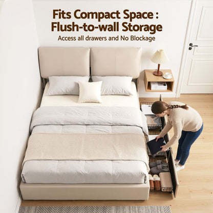 Queen Bed Frame Gas Lift Storage 3 Drawers Adjustable Headboard Platform Base