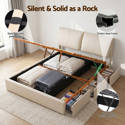 Queen Bed Frame Gas Lift Storage 3 Drawers Adjustable Headboard Platform Base