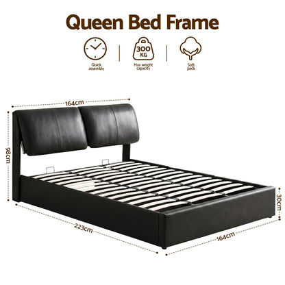 Queen Bed Frame Gas Lift Storage 3 Drawers Adjustable Headboard Platform Bed Black
