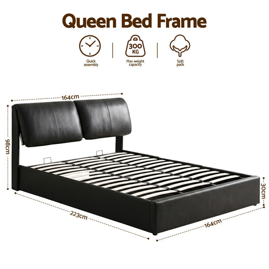 Queen Bed Frame Gas Lift Storage 3 Drawers Adjustable Headboard Platform Bed Black