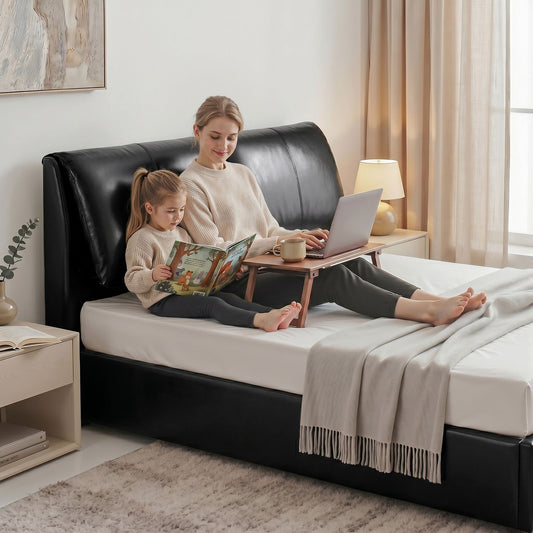 Queen Bed Frame Gas Lift Storage 3 Drawers Adjustable Headboard Platform Bed Black