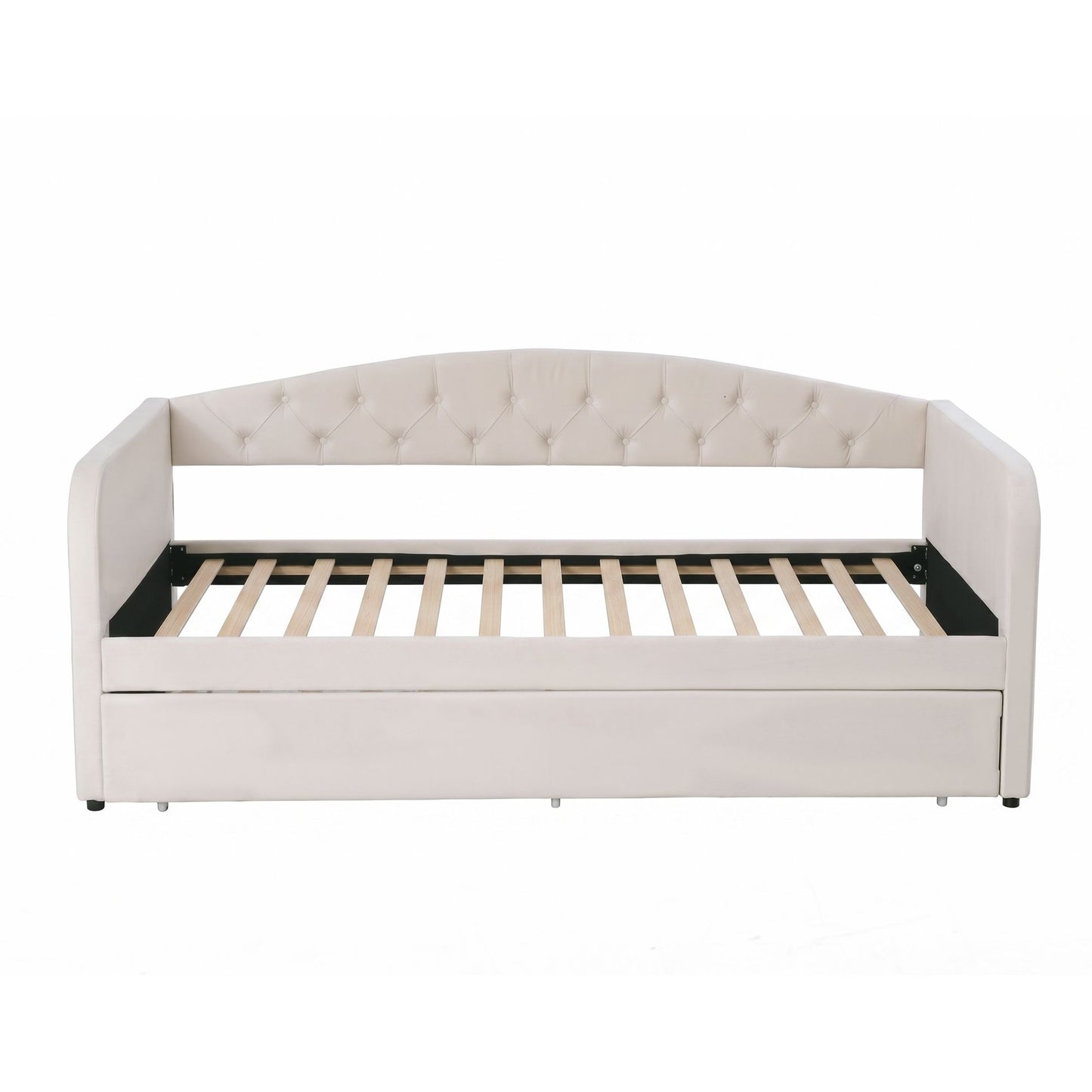 Single Daybed Velvet Trundle Bed Frame Tufted Guest Bed