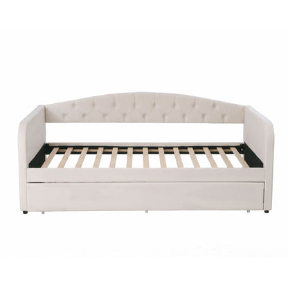 Single Daybed Velvet Trundle Bed Frame Tufted Guest Bed