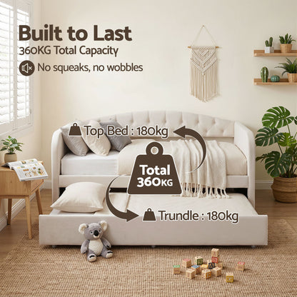 Single Daybed Velvet Trundle Bed Frame Tufted Guest Bed