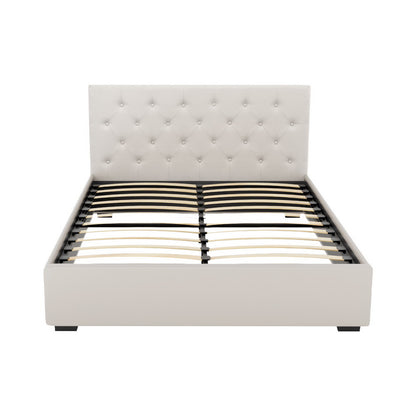 Artiss Bed Frame Double Size Gas Lift Beige VILA - Furniture > Bedroom > Beds & Bed Frames