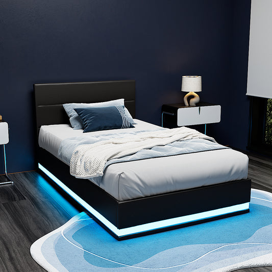 Artiss Bed Frame King Single Size LED Gas Lift Black LUMI - Furniture > Bedroom > Beds & Bed Frames