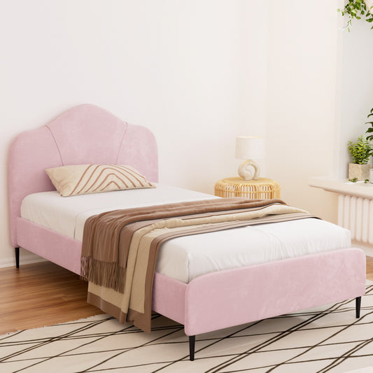 Artiss Bed Frame King Single Size Velvet Pink OLAN - Furniture > Bedroom > Beds & Bed Frames