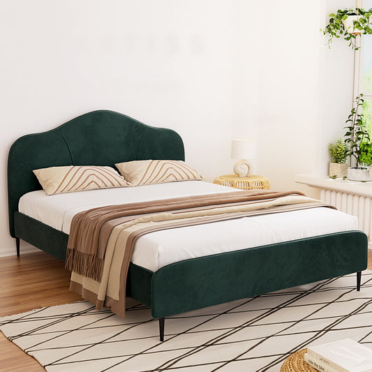 Artiss Bed Frame Queen Size Velvet Dark Green OLAN - Furniture > Bedroom > Beds & Bed Frames