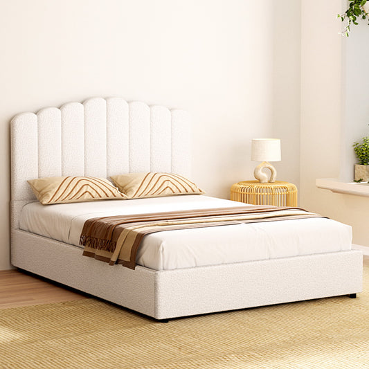 Artiss Bed Frame Double Size Boucle FION - Furniture > Bedroom > Beds & Bed Frames