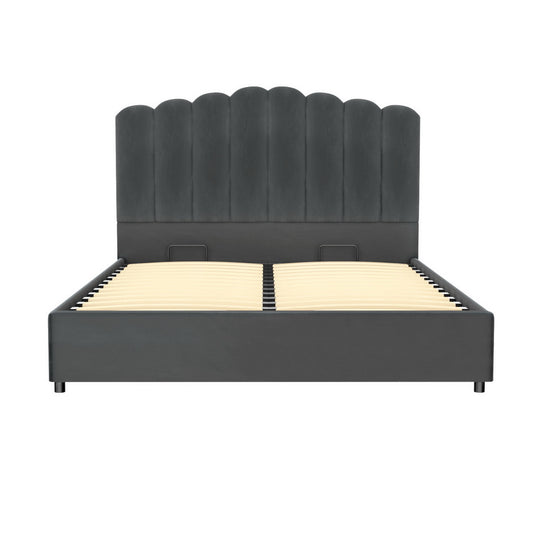 Artiss Bed Frame Queen Size Velvet Grey FION Furniture > Bedroom > Beds & Bed Frames