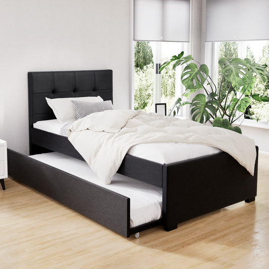 Artiss Bed Frame King Single Size Trundle Daybed Black - Furniture > Bedroom > Beds & Bed Frames