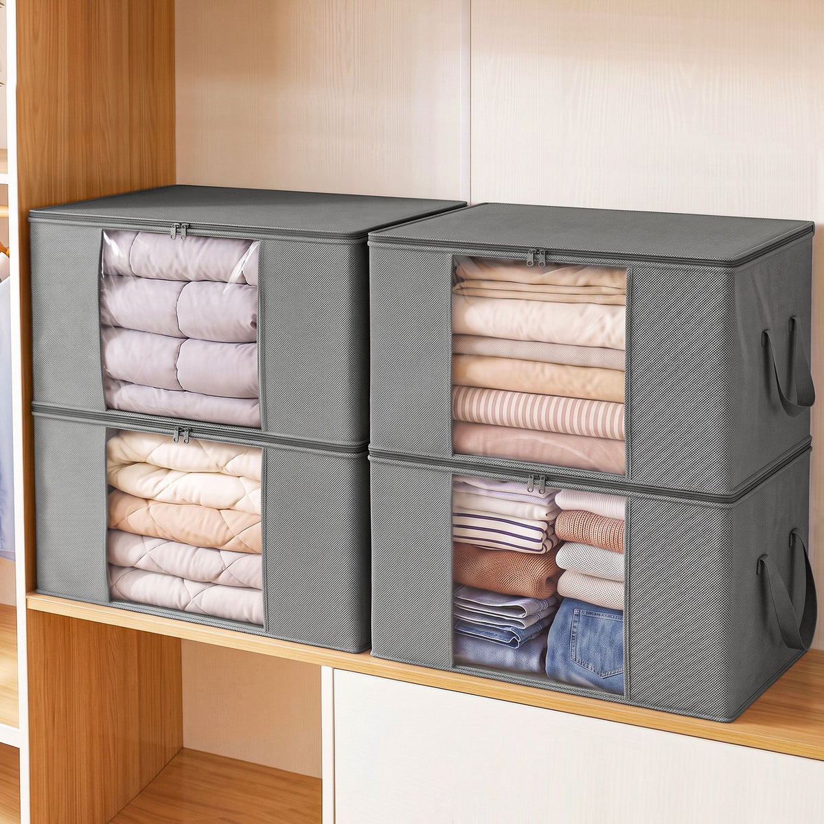 Blanket Storage Bags Box X4 Clothes Quilt Container 84L Organiser Grey