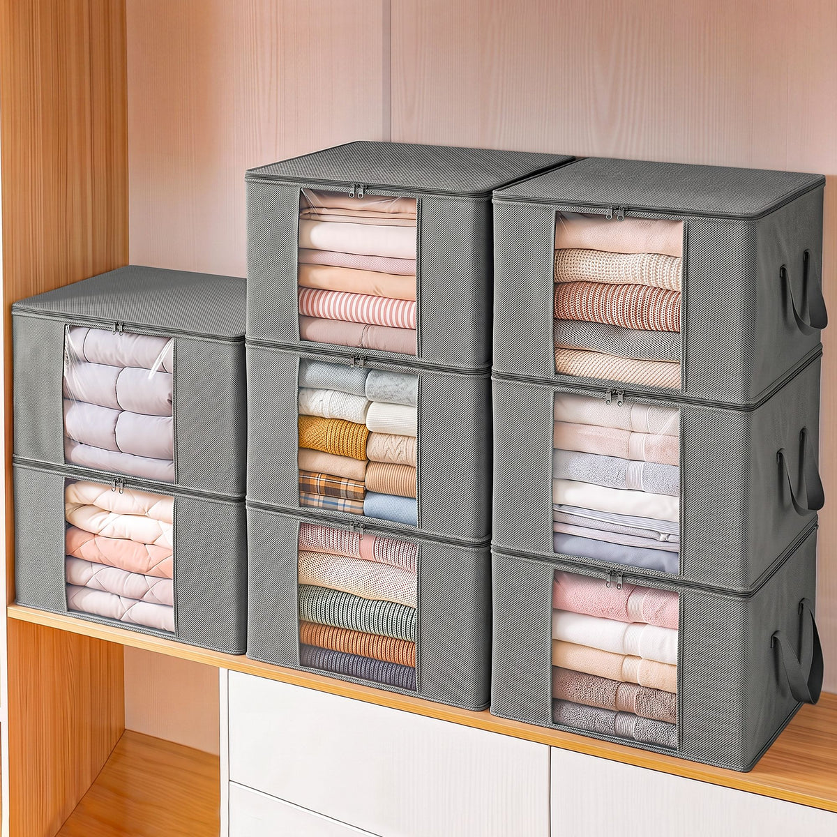 Blanket Storage Bags Box X8 Clothes Quilt Container 84L Organiser Grey