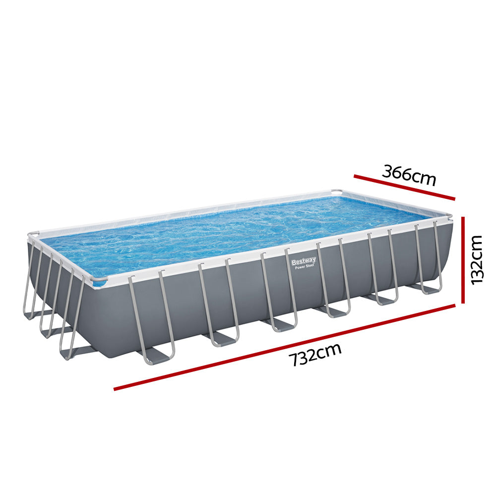Bestway Swimming Pool 732x366x132cm Steel Frame Above Ground Pools Ladder 30045L - Home & Garden > Pool & Accessories >