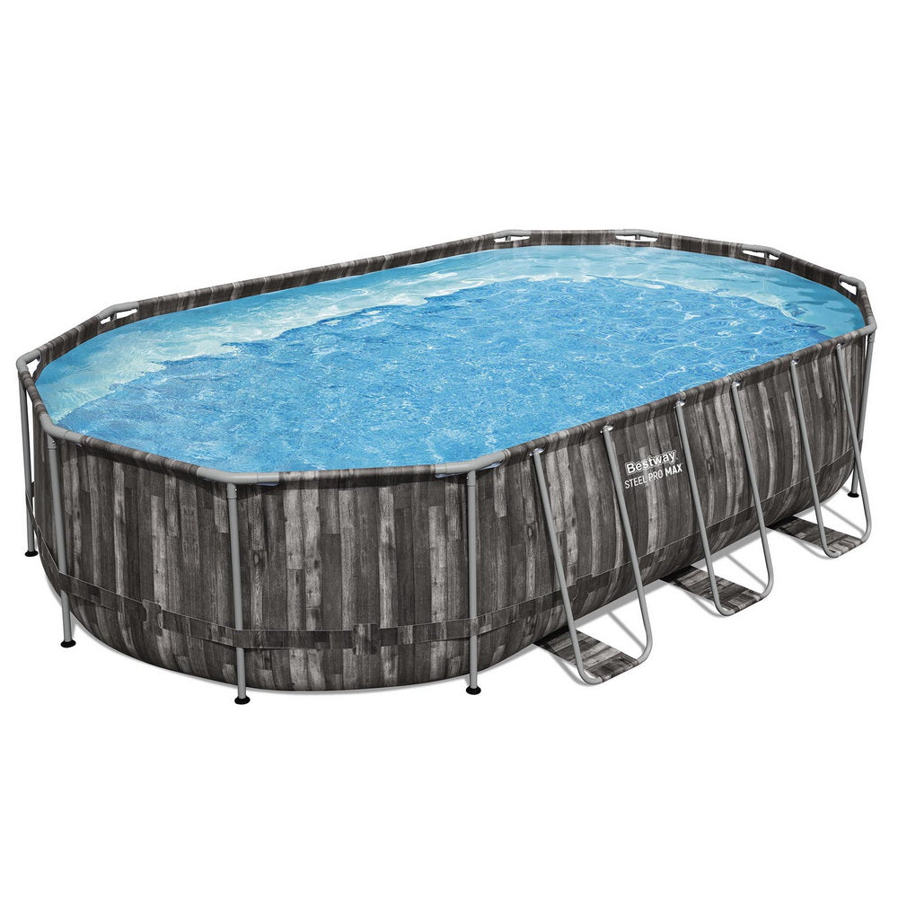 Bestway Swimming Pool Steel Frame Pool Set 6.1x3.66m w/ Filter Pump Ladder Cover - Home & Garden > Pool & Accessories >