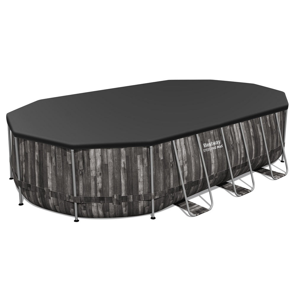 Bestway Swimming Pool Steel Frame Pool Set 6.1x3.66m w/ Filter Pump Ladder Cover - Home & Garden > Pool & Accessories >