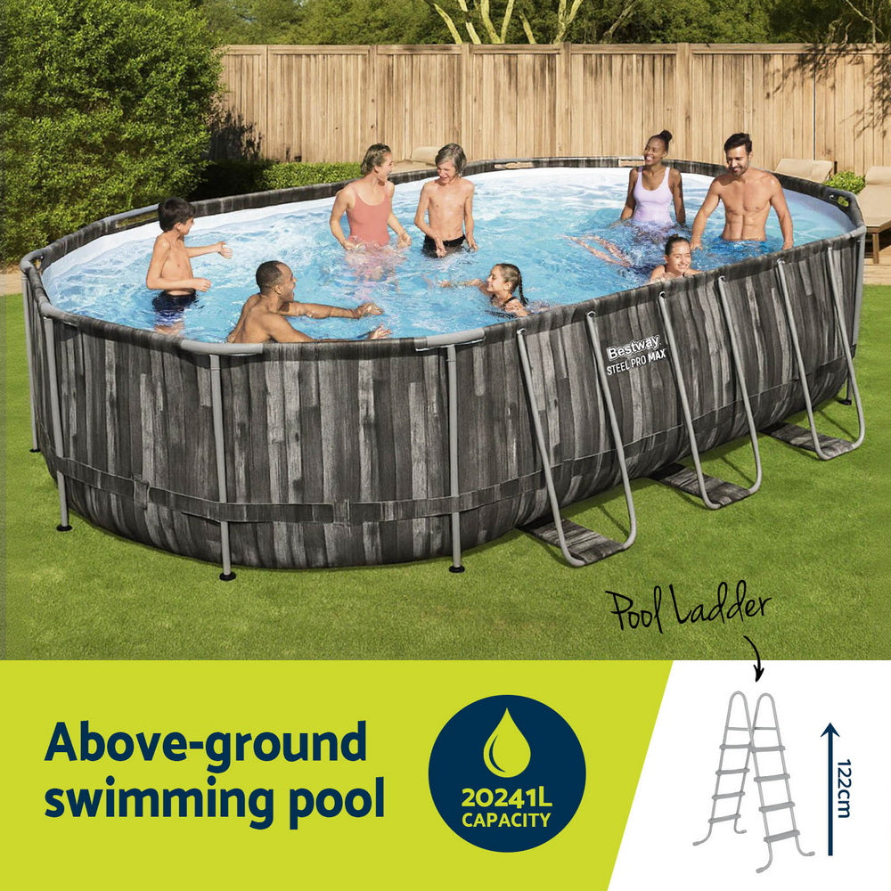 Bestway Swimming Pool Steel Frame Pool Set 6.1x3.66m w/ Filter Pump Ladder Cover - Home & Garden > Pool & Accessories >