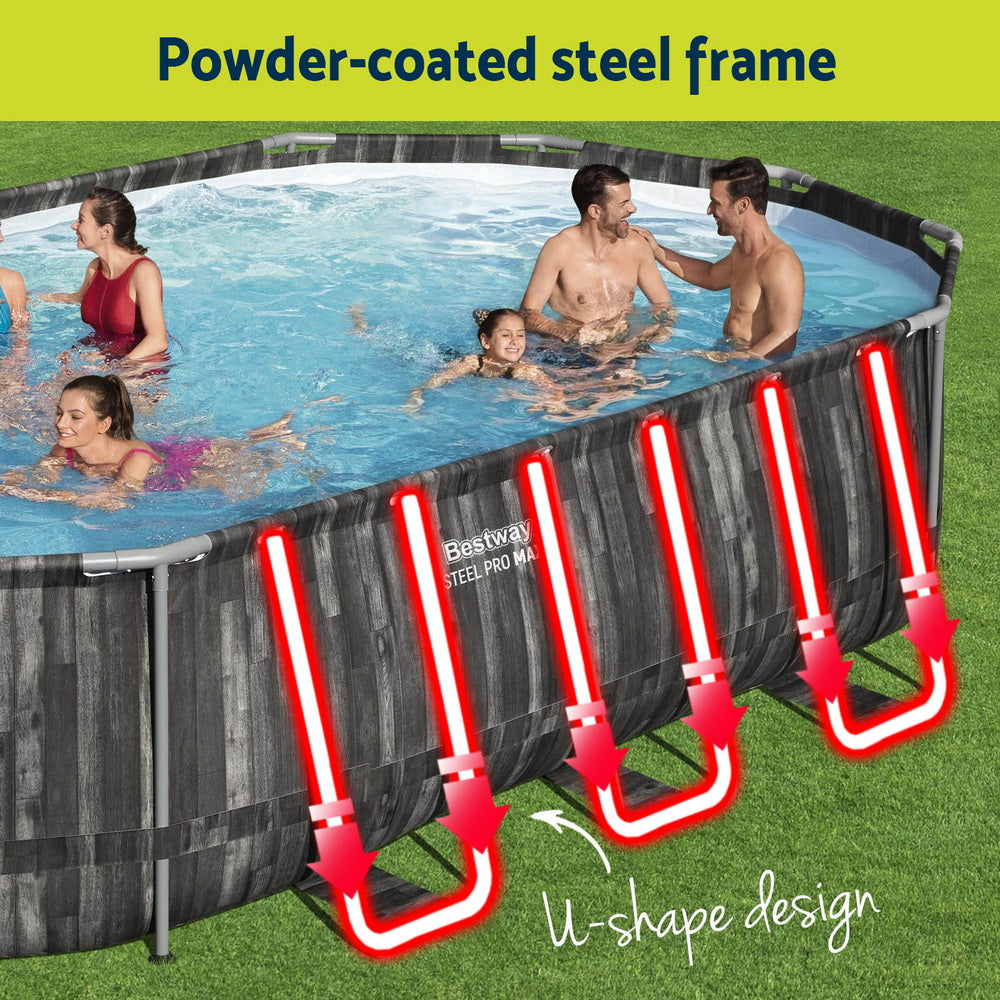 Bestway Swimming Pool Steel Frame Pool Set 6.1x3.66m w/ Filter Pump Ladder Cover - Home & Garden > Pool & Accessories >