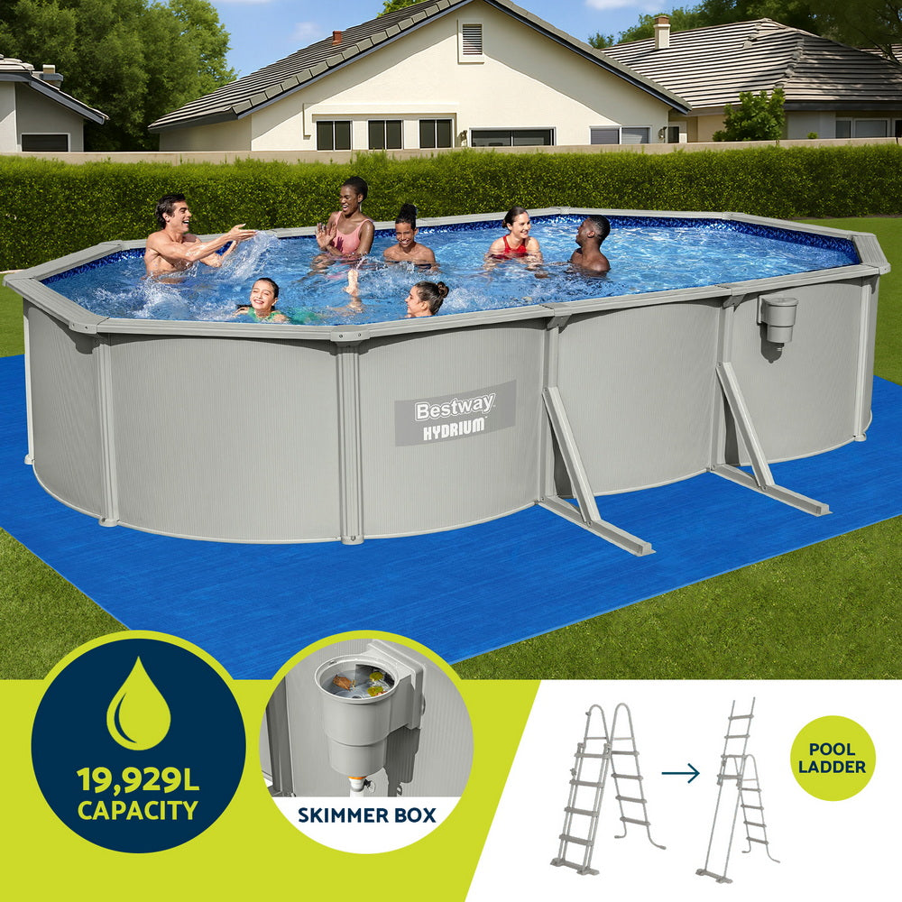 Bestway Swimming Pool 610 x 366cm Steel Frame Round Pool Set w/ Filter Ladder - Home & Garden > Pool & Accessories >