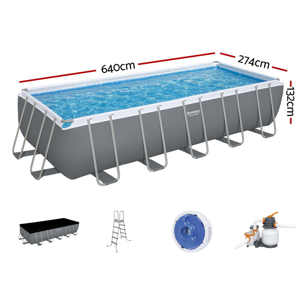 Bestway Swimming Pool 640x274x132cm Steel Frame Above Ground Pools Filter Pump Ladder 19281L - Home & Garden > Pool &