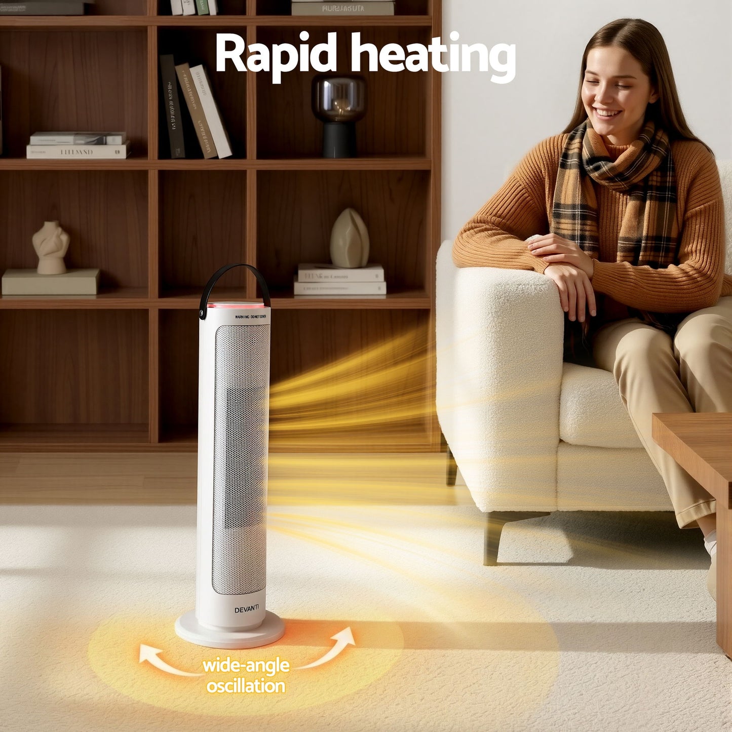 2000W Ceramic Tower Heater Space Heaters Oscillating Indoor White