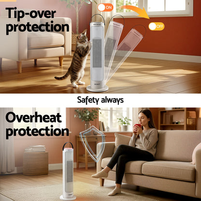 2000W Ceramic Tower Heater Space Heaters Oscillating Indoor White