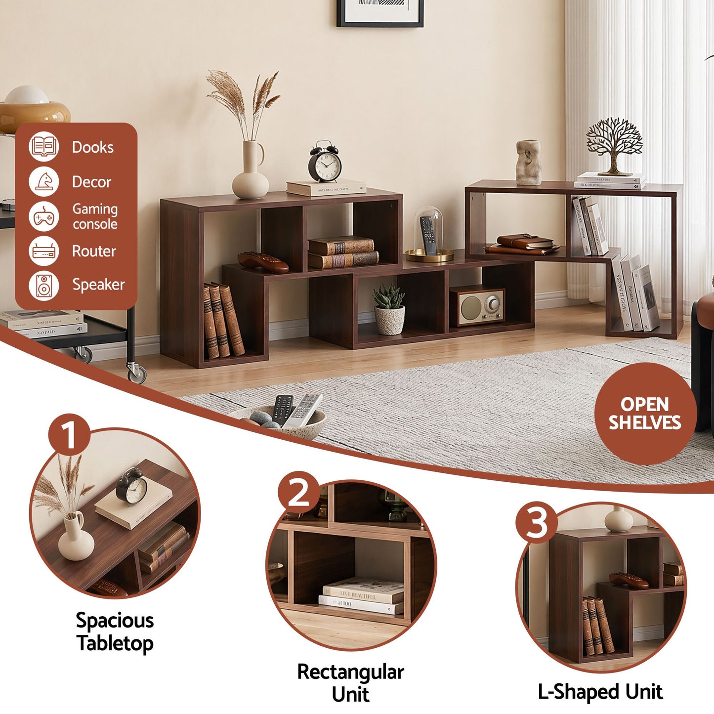 Modular TV Stand 3 Piece Entertainment Unit Adjustable Bookcase Shelf