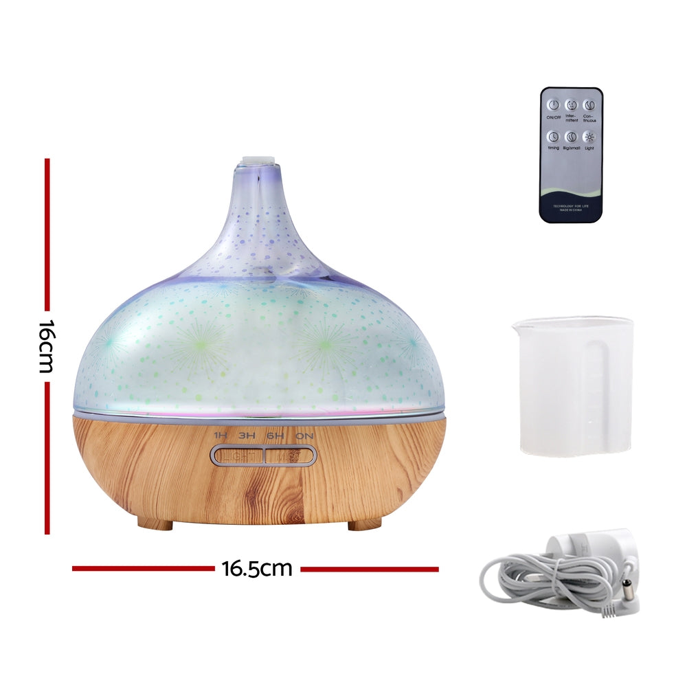 Devanti Aroma Diffuser Aromatherapy 3D Glass 400ml - Appliances > Aroma Diffusers & Humidifiers