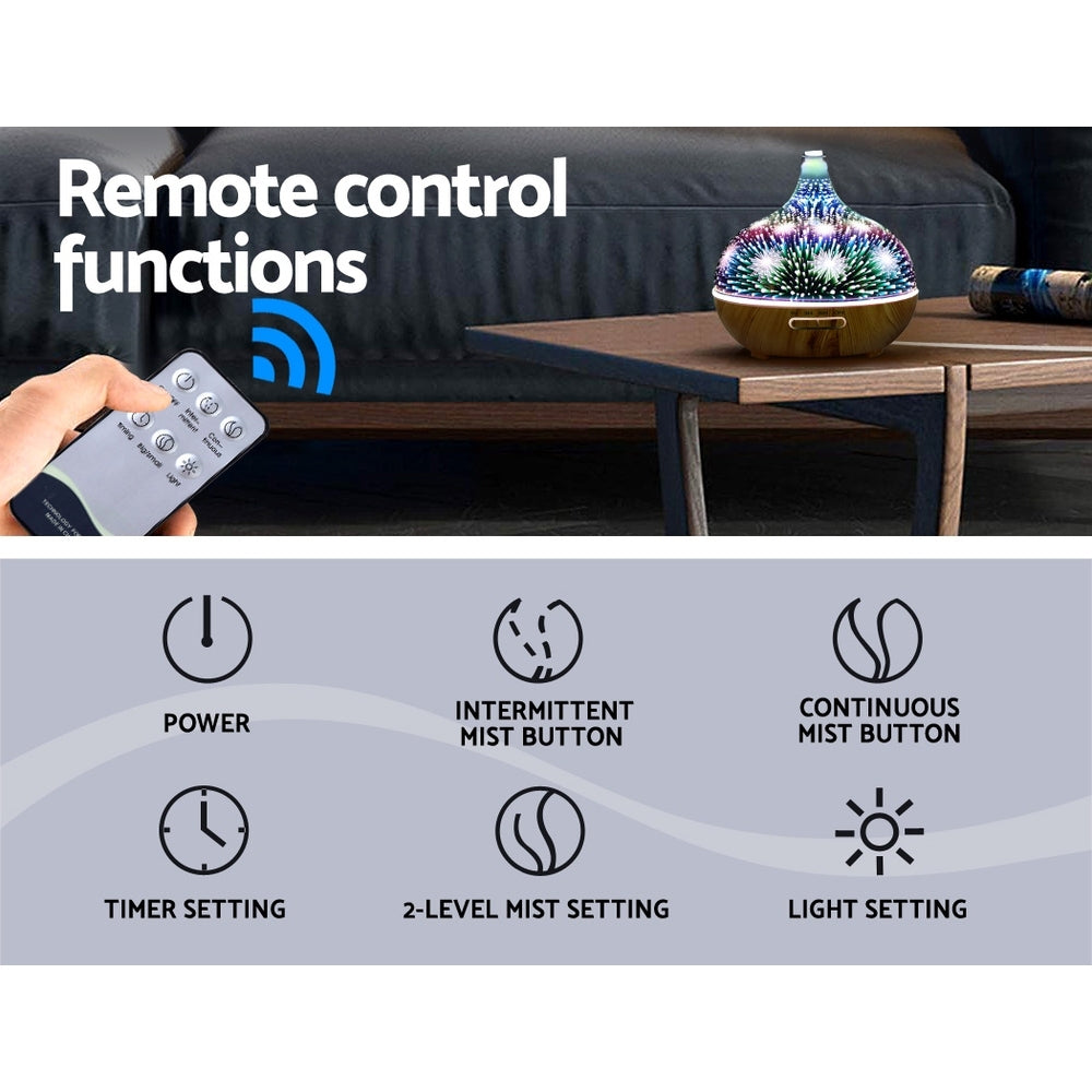 Devanti Aroma Diffuser Aromatherapy 3D Glass 400ml - Appliances > Aroma Diffusers & Humidifiers