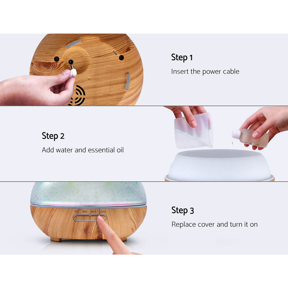 Devanti Aroma Diffuser Aromatherapy 3D Glass 400ml - Appliances > Aroma Diffusers & Humidifiers