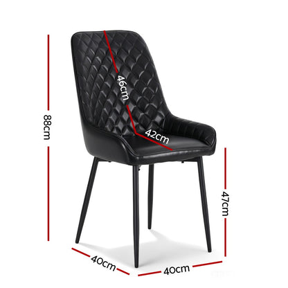 Artiss 2x Dining Chairs Retro PU Leather Kitchen Lounge Cafe Accent Chair Black