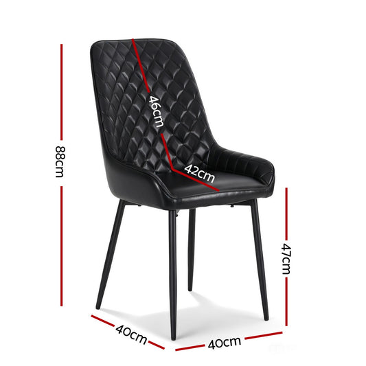 Black upholstered chair with dimensions marked on a white background
