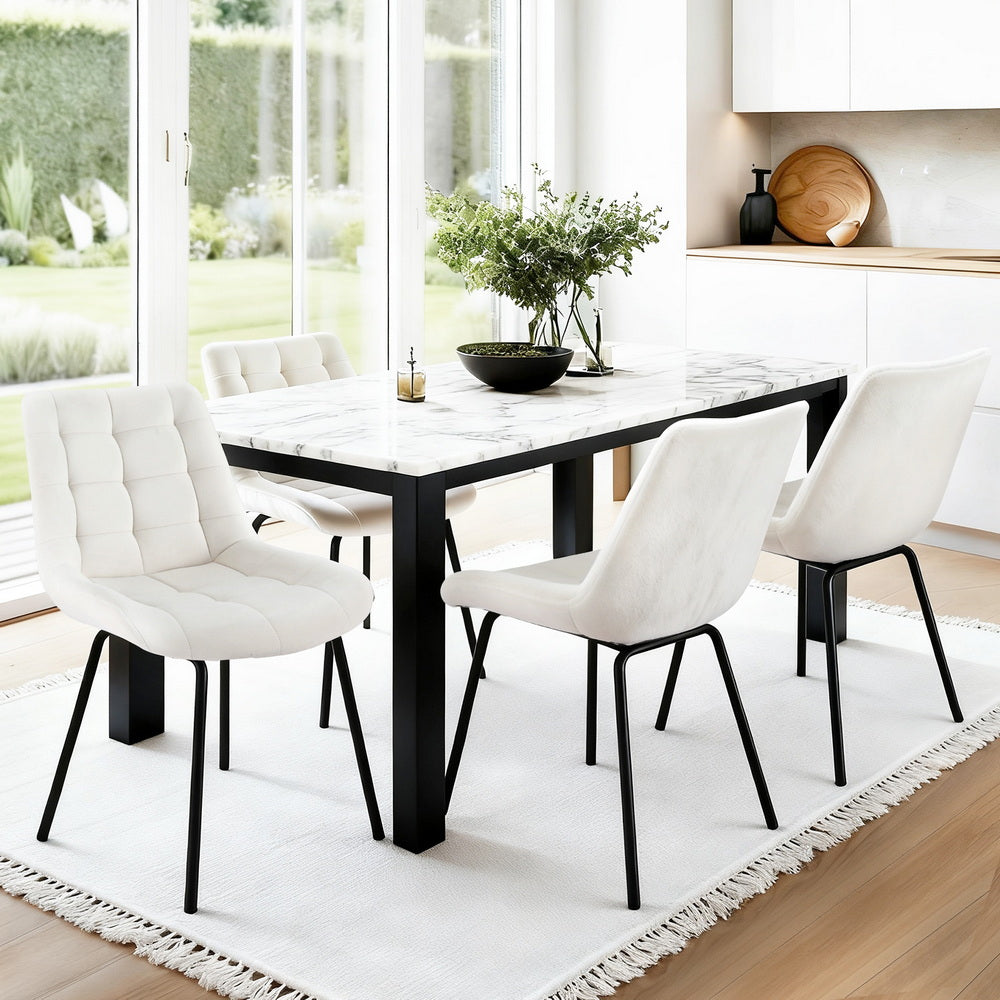 Artiss 4x Dining Chairs Velvet Tufted Kitchen Lounge Cafe Accent Chair Beige