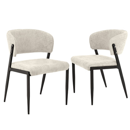 Dining Chairs Set of 2 Linen Fabric Soft Upholstered Chairs Beige