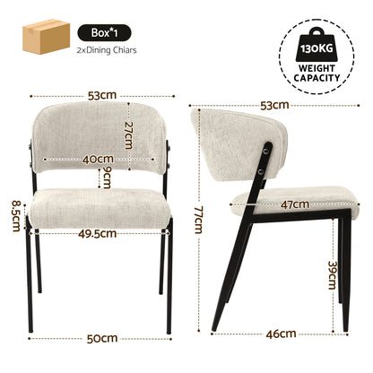Dining Chairs Set of 2 Linen Fabric Soft Upholstered Chairs Beige