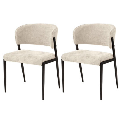 Dining Chairs Set of 2 Linen Fabric Soft Upholstered Chairs Beige