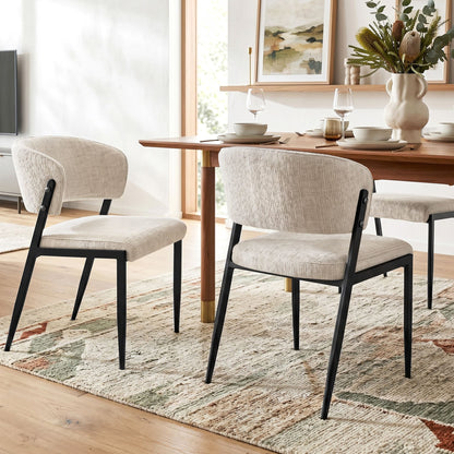 Dining Chairs Set of 2 Linen Fabric Soft Upholstered Chairs Beige