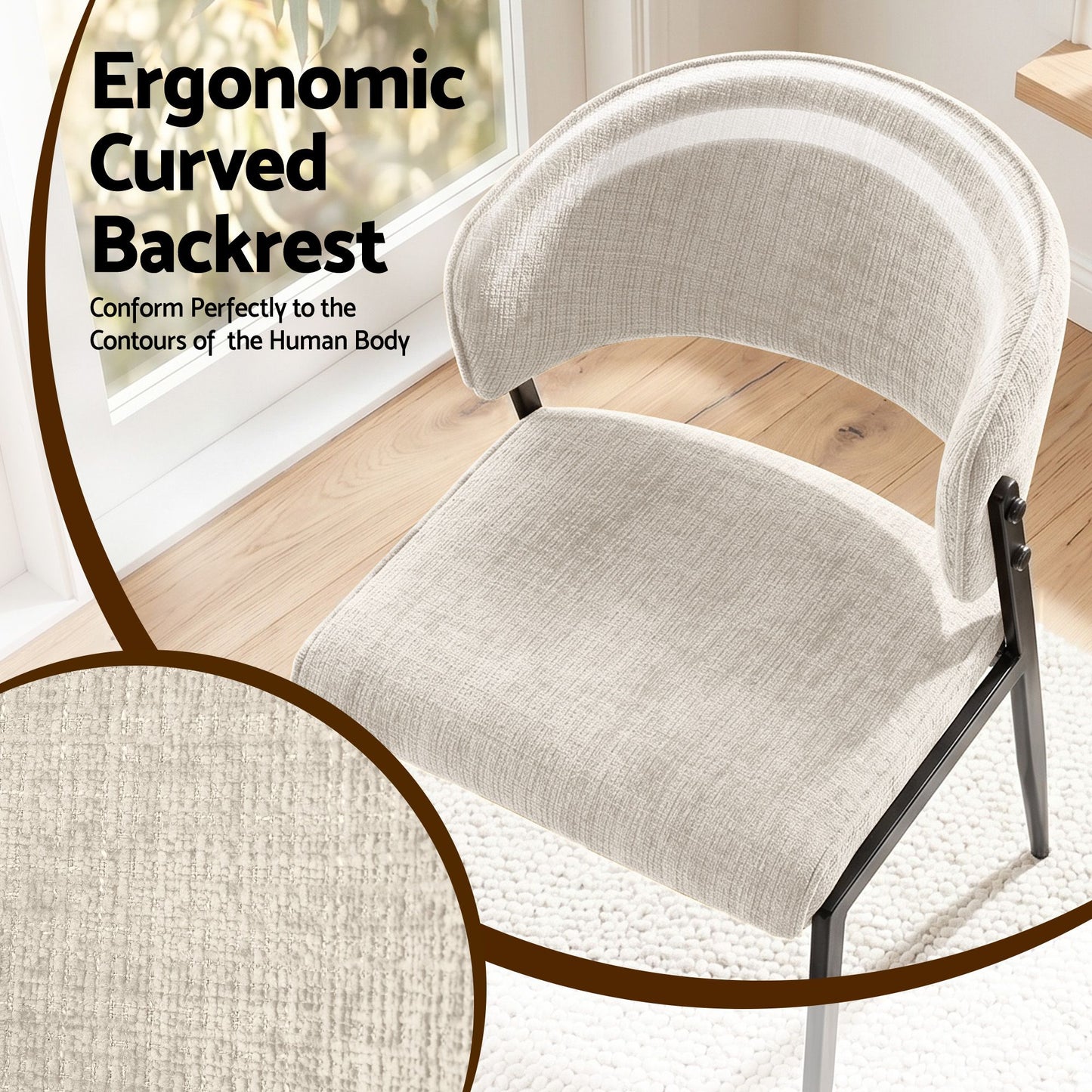 Dining Chairs Set of 2 Linen Fabric Soft Upholstered Chairs Beige