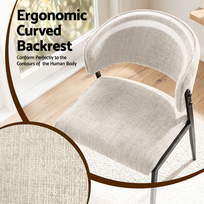 Dining Chairs Set of 2 Linen Fabric Soft Upholstered Chairs Beige