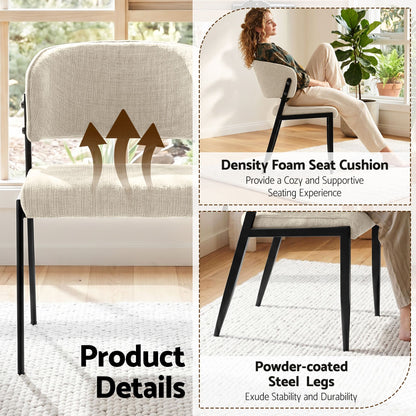 Dining Chairs Set of 2 Linen Fabric Soft Upholstered Chairs Beige